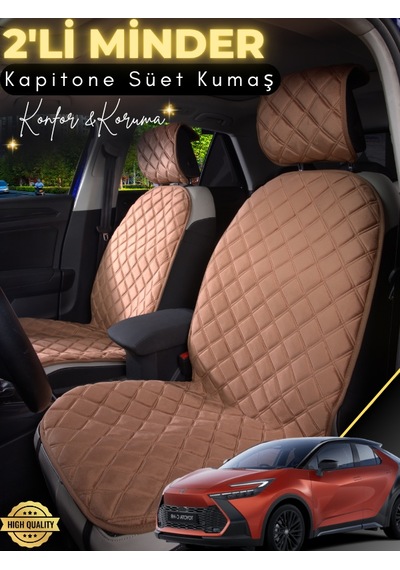 Toyota Ch-r Uyumlu 2'li Süet Oto Koltuk Minderi Terletmez Universal Tam Koruma A5 Kahverengi