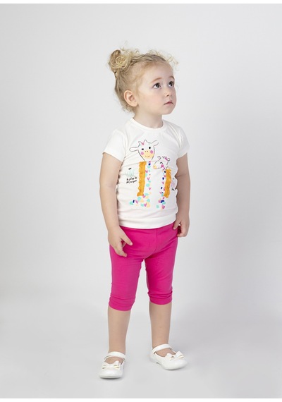 Harika Kids Kız Bebek Kaprili Kısa Kollu Zürafabaskı Yazlık Basic Alt-üst Takım 6-24 Ay 001