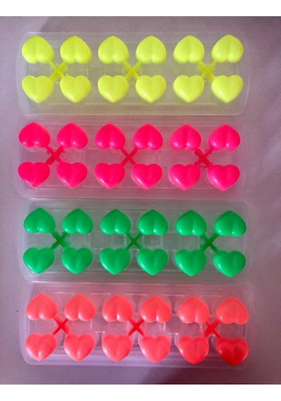2 Adet 12 Gözlü Kalpli Buz Kalıbı Silikon Pembe, Sarı, Yeşil, Turuncu Diğer