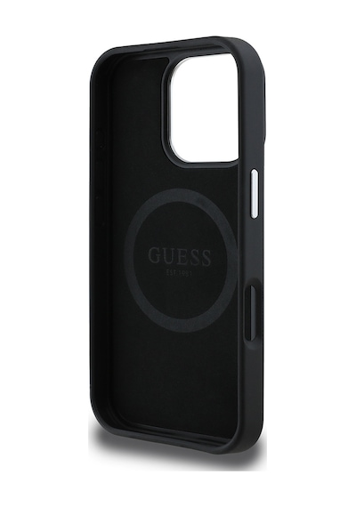 Apple Uyumlu iPhone 16 Pro Max Kılıf Guess Lisanslı Magsafe Şarj Özellikli Grained Triangle Kapak Siyah