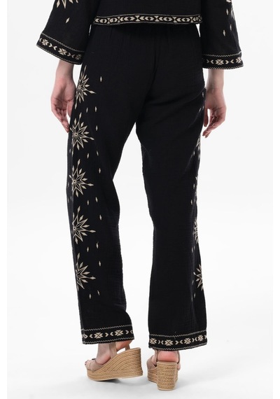 Eliş Şile Bezi Beli Lastikli Günışığı Yazlık Müslin Pantolon Siyah Syh-siyah Siyah
