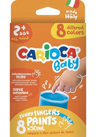 Carioca Bebek Parmak Boyası 8'li 8x50 ML Süper Yıkanabilir 2+ Yaş