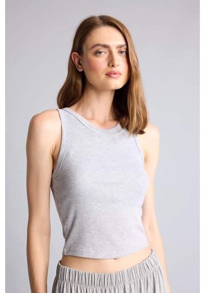 Defacto Pamuklu Slim Fit Fitilli Ribana Crop Atlet I0688ax26augr93 Gri-gr93
