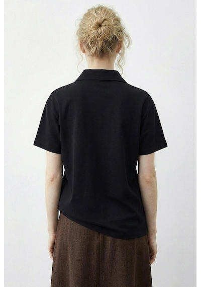 Shade Kadın Tiger Nakışkı Fular Detaylı Polo Yaka T-shirt 3501 60283973 - Siyah
