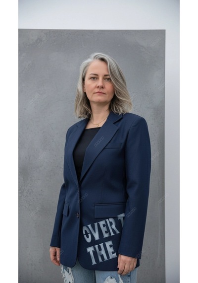 Byemelika Tasarım Baskılı Denim Blazer Lacivert
