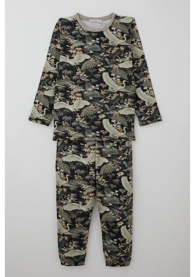Breeze Kız Çocuk Pijama Takımı Orman Temalı Leylek Desenli 4-8 Yaş, Karışık Renk Çok Renkli