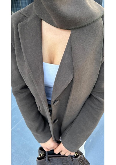 Marka Model Acı Kahve Şal Detaylı Blazer Ceket Acı Kahve Acı Kahverengi