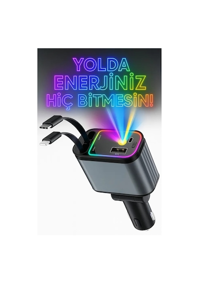 66w 4 Ü 1 Arada Starry Sky Araç Şarj Cihazı Geri Çekilebilir Type-c & Lightning Kablo, Usb-a, Pd 3.0 Hızlı Şarj, Rgb Led Yıldız Tavan Projektörü, 12v-24v Uyumlu Çoklu Şarj Adaptörü