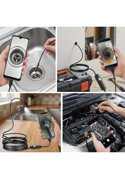 Buffer 3 Metre Android Telefon Uyumlu 6 Led Işıklı Su Geçirmez Endoskop / Boroskop Yılan Kamera Hd