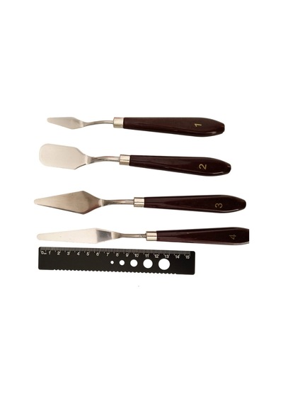 Spatula Seti Büyük Boy, Akrilik, Yağlı Boya, Pasta Süsleme, Kek Şekillendirme 5'li-ahşap Set
