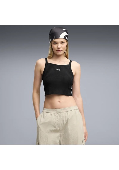 Puma Ess Ribbed Crop Top Siyah Kadın Askılı T-shirt