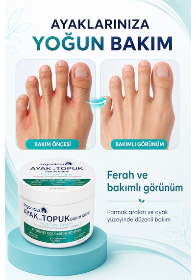 Organicsun Ayak Ve Topuk Çatlak Bakım Kremi 100ml - Ayak Kokusu, Tırnak Bakımı Avokado Ve Shea Yağlı Yoğun Nemlendirici