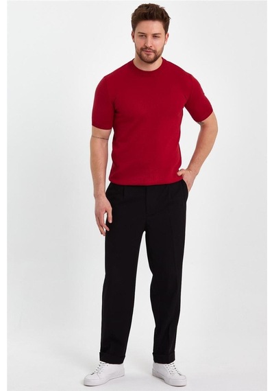 Cool Tarz Kırmızı Erkek Yarım Balıkçı Düz Triko T-shirt-trz19129r06s Kırmızı Kırmızı