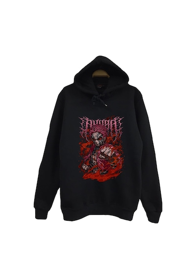 Demon Slayer Anime Baskılı Unisex %100 Pamuk Kapüşonlu Siyah Sweatshirt Siyah