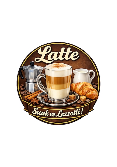 Mayeka Cafe Restoran İçin Latte Kahve Duvar Kapı Tablo Süsü Ahşap Askılı Pano Tabela No 9