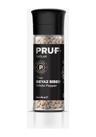 Pruf Beyaz Biber Tane 60 Gr. Cam Şişe Değirmen Kapak Açık Bej
