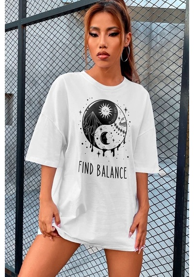 Uyguntarz Yin & Yang Tasarım Unisex T-shirt Beyaz