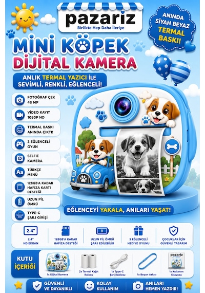 Çocuk Dijital Kamera Köpek Temalı Termal Yazıcılı 2.4 İnç Ekran Fotoğraf Video Selfie 3 Oyunlu Anında Baskı Makinesi Print Kamera Çift Kamera, Silikon Kılıf Çocuk Dijital Kamera Köpek Temalı Termal Yazıcılı 2.4 İnç Ekran Fotoğraf Video Selfie 3 Oyunlu Anında Baskı Makinesi Print Kamera Çift Kamera, Silikon Kılıf
