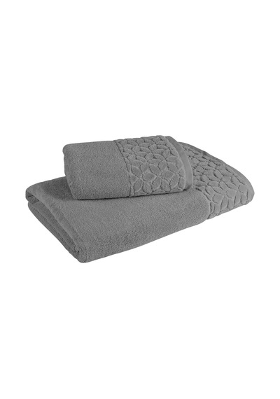 Fialka Jakarlı Çiçek Kare Havlu Gri 80x150