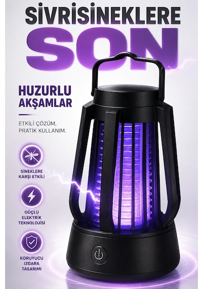 Mor Işıklı Taşınabilir Sineksavar Lamba Tek Tuşlu Koruyucu Gövdeli Kullanışlı Cihaz