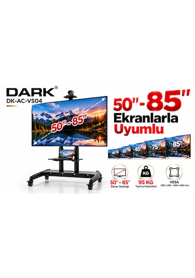 Dark Ava1800 50"- 85" Dev Ekran Tv Destekli, Hareketli, Tekerlekli Tv - Monitör Fuar Standı