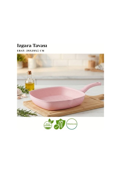 9 Parça Kare Granit Set Alüminyum Kapak - Pembe Pembe