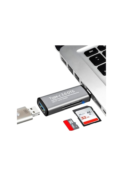 Macbook, Type-c Portlu Telefon, Tablet, Bilgisayar, Uyumlu Type-c To Usb 3.0 Sd Micro Sd Kart Okuyucu 3 Portlu Çevirici Dönüştürücü Hub Adaptör