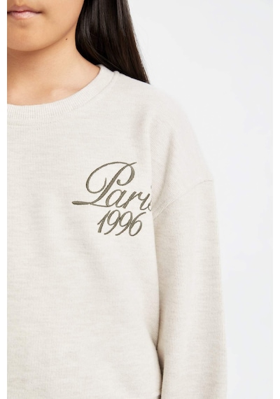 DeFacto Kız Çocuk Relax Fit Bisiklet Yaka Baskılı Selanik Kumaş Sweatshirt D4786A824WNBG354