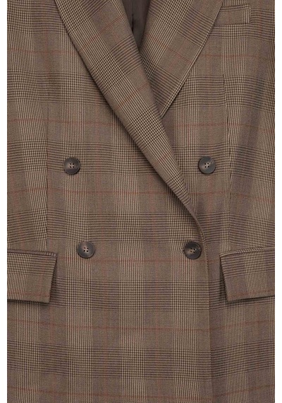 Kadın Kahverengi Ekoseli Oversize Blazer Kahverengi