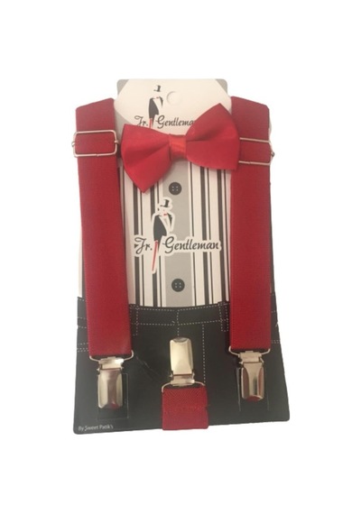 Erkek Çocuk Kırmızı Pantolon Askısı & Papyon Set-Kırmızı