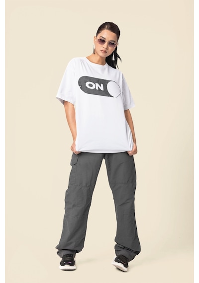 Gym Mode On Bodybuilding Fitness Sırt Baskılı Unisex Oversize Spo Beyaz