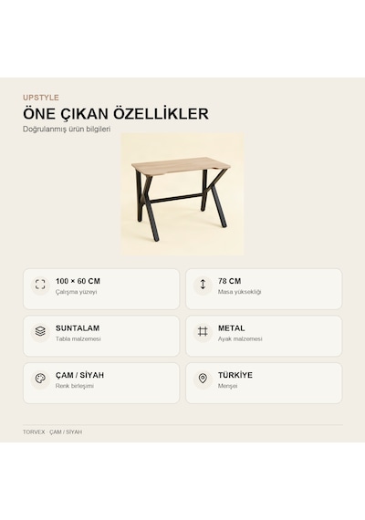 Upstyle Torvex Oyuncu Masası Çam Siyah 100x60 Cm Metal Ayaklı Bilgisayar Masası