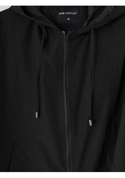 Lcw Comfort Siyah Kapüşonlu Oversize Kadın Yağmurluk