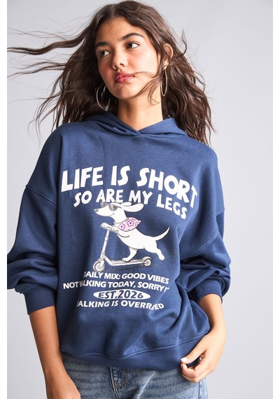 Defacto Overshırt Fıt Kapüşonlu Baskılı Kalın Kumaş Sweatshirt I0197ax26aunv241 Lacivert-nv241