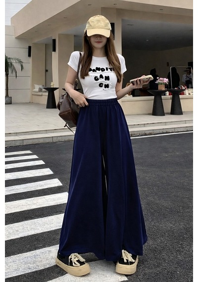 Tarz Cool Kadın 2 İplik Oversize Bol Paça Tasarım Eşofman Altı Yüksek Bel Rahat Model Lacivert