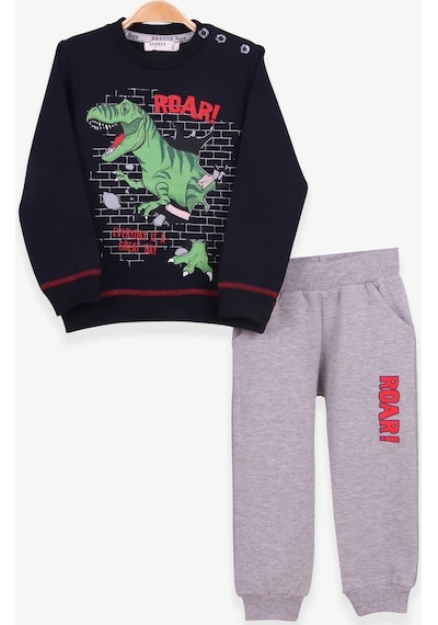 Breeze Erkek Çocuk Eşofman Takımı Dinozor Baskılı Lacivert (1.5-5 Yaş)