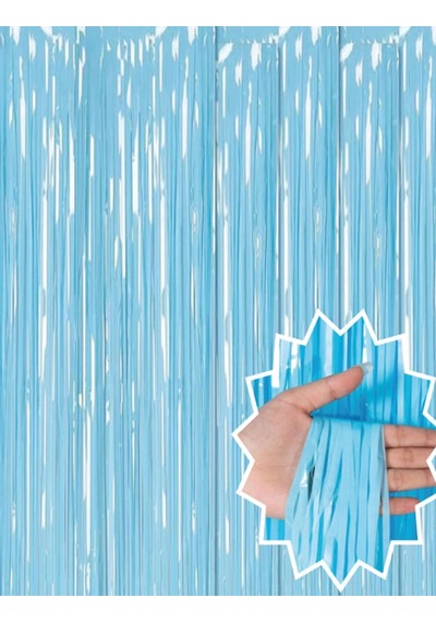 Soft Mavi Püsküllü Kapı Perdesi - Parti, Baby Shower, Sünnet Süsü, Cinsiyet Partisi 1x2 M +0