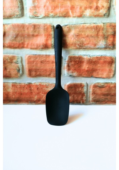 Silikon Sert Düz Spatula - Siyah Renk- 27 Cm - 1 Adet Siyah