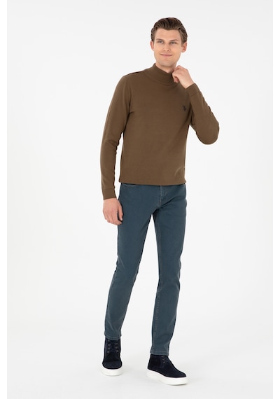U.S. Polo Assn. Erkek Slim Fit Yarım Boğazlı Haki Basic Kazak 50293499-VR027