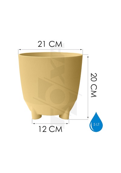 Luna Saksı Çizgili Dekoratif Ayaklı 4 Adet, Karışık, 5 Litre