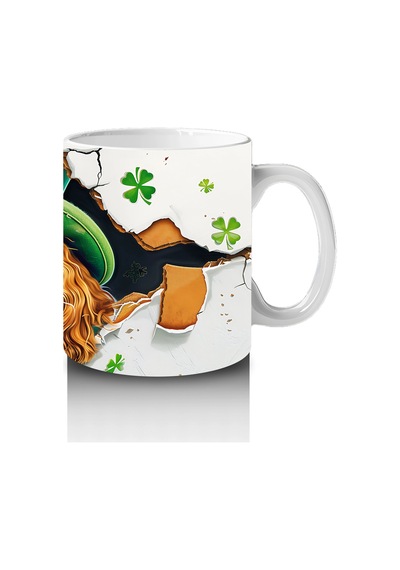 Şans Sembolleriyle Süslenmiş Leprechaun Cocker Köpek - Baskılı Kahve Kupası Renkli
