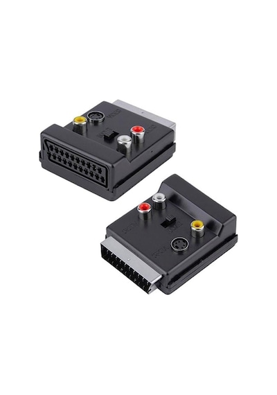 Powermaster Pm-3187 Scart Erkek Dişi - Rca + S-video Anahtarlı Çift Yönlü Av Görüntü Ses Çevirici Adaptör 21 Pin