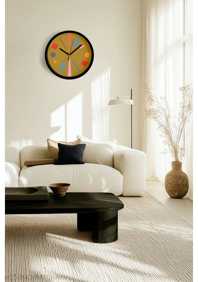 Soyut - Geometrik Temalı Modern Duvar Saati - 25cm - Önü Camlı Siyah Kasa - Sessiz Mekanizma-jh0051 Siyah