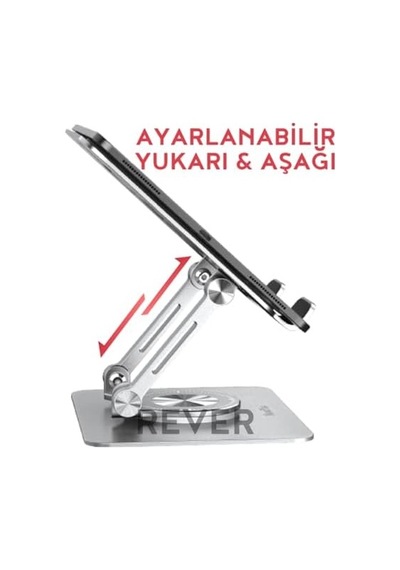 Rever Tablet Standı 360 Dönen Metal Masaüstü Açılı Katlanabilir Tablet Tutucu Stant