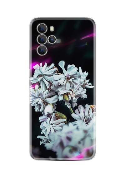 Omix X700 Kılıf Resimli Desenli Silikon Platinium Series Beyaz Çiçekler 1888