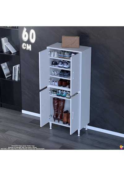 Efna Ayakkabılık - Kapaklı 4 Raf 6 Bölmeli Dar Alanlar İçin Çok Amaçlı Dolap 60 Cm Genişlik Beyaz Efna Ayakkabılık - Kapaklı 4 Raf 6 Bölmeli Dar Alanlar İçin Çok Amaçlı Dolap 60 Cm Genişlik Beyaz
