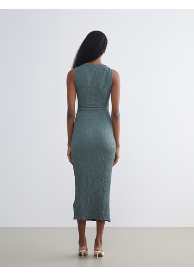 Lcw Vision Yeşil Bisiklet Yaka Büzgülü Bodycon Elbise