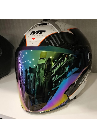 Kask Camı Mt Helmets V-37 Cosmo Yeni Nesil İridyum Mavi Vizör Çok Renkli