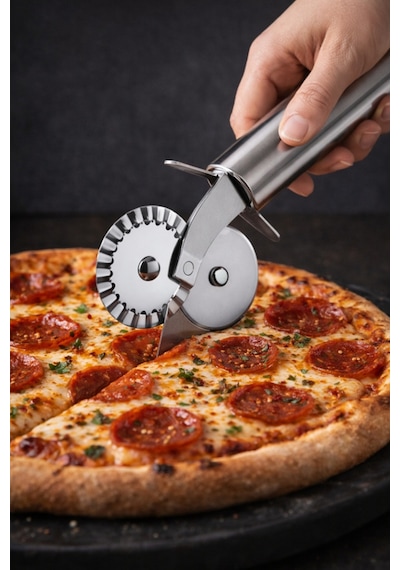 Paslanmaz Çelik Çift Taraflı Hamur Ve Pizza Kesici Rulet Açık Gri