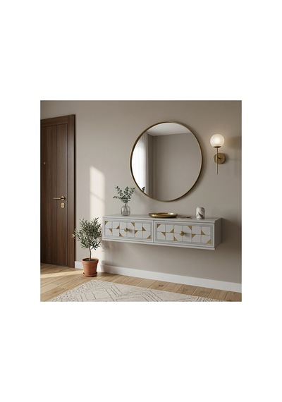 Da1207bg Moka Dresuar Ve Antre Rafı Beyaz-gold 120cm Beyaz - Altın